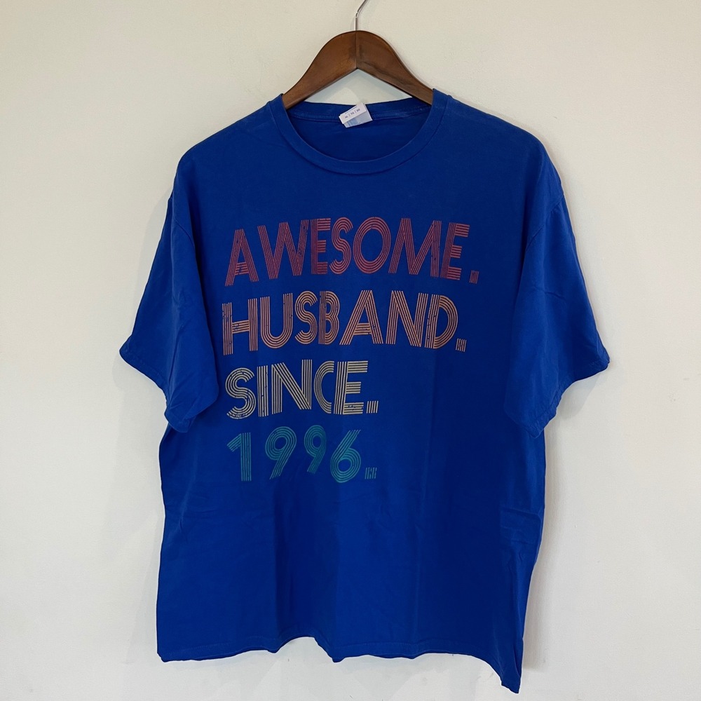 Port & Company Mens Awesome Husband Since 1996 T-Shirt XL Blue Anniversary Tee